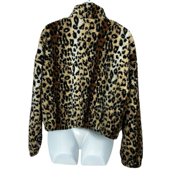 Forever 21 Animal Print Sherpa Bomber Jacket Sz Small Full Zip Baddie Faux Fur - Picture 7 of 7